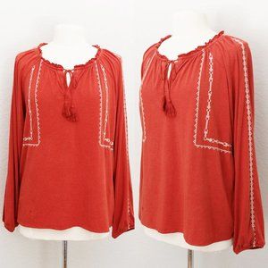 Garnet Hill Organic Cotton Tencel Blend Cross Stitch Embroidered Peasant Top M